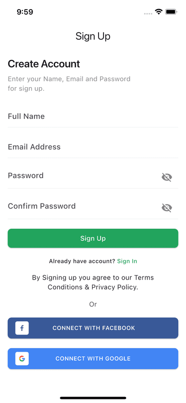 Food App Sign Up Page