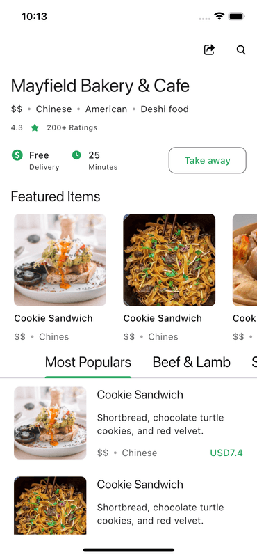 Food App Restaurant Details Page