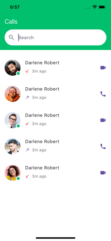 Calls Search Screen